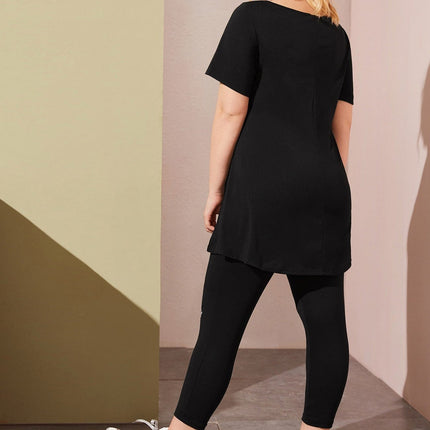 Conjunto deportivo estampado Love para mujer. Talla grande. 