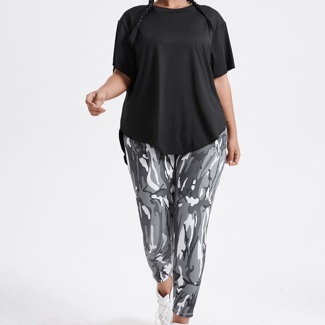 Conjunto deportivo para mujer, estampado de camuflaje, manga corta, talla grande.