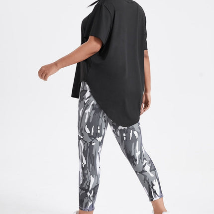 Conjunto deportivo para mujer, estampado de camuflaje, manga corta, talla grande.