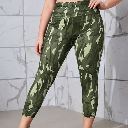 Conjunto deportivo para mujer, estampado de camuflaje, manga corta, talla grande.