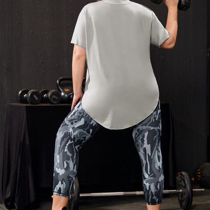 Conjunto deportivo para mujer, estampado de camuflaje, manga corta, talla grande.