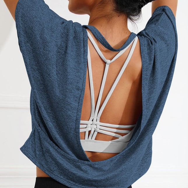 Camiseta deportiva para mujer, sin espalda, manga corta, Solis