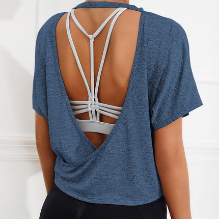 Camiseta deportiva para mujer, sin espalda, manga corta, Solis