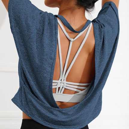 Camiseta deportiva para mujer, sin espalda, manga corta, Solis