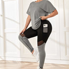 Conjunto deportivo para mujer: camiseta de cuello redondo y leggings de Jacky. Talla grande. 