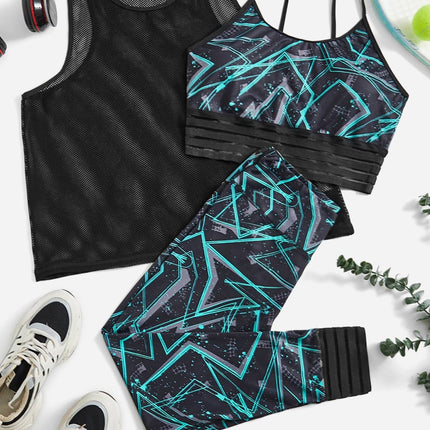 Conjunto deportivo estampado de 3 piezas Lilly para mujer. Talla grande. 