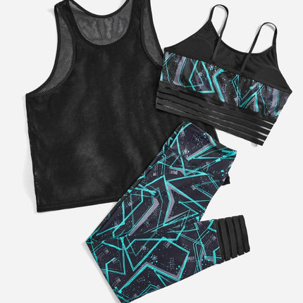 Conjunto deportivo estampado de 3 piezas Lilly para mujer. Talla grande. 