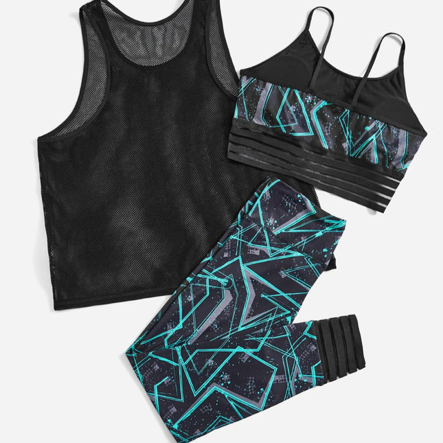 Conjunto deportivo estampado de 3 piezas Lilly para mujer. Talla grande. 