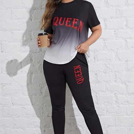 Conjunto deportivo para mujer con mangas cortas y cuello redondo, talla queen. Talla extra.