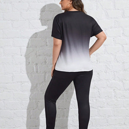 Conjunto deportivo para mujer con mangas cortas y cuello redondo, talla queen. Talla extra.