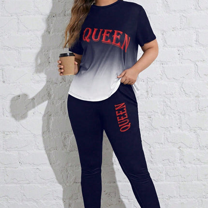Conjunto deportivo para mujer con mangas cortas y cuello redondo, talla queen. Talla extra.