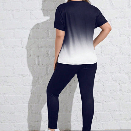 Conjunto deportivo para mujer con mangas cortas y cuello redondo, talla queen. Talla extra.