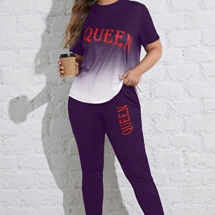 Conjunto deportivo para mujer con mangas cortas y cuello redondo, talla queen. Talla extra.