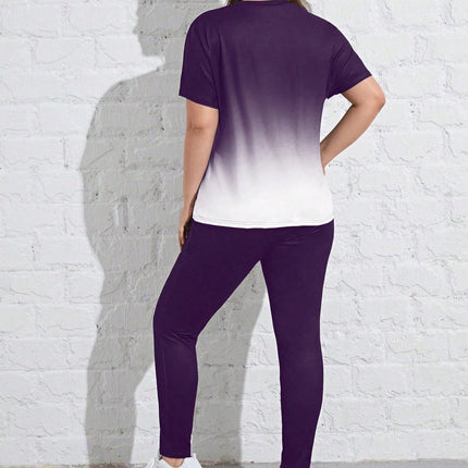 Conjunto deportivo para mujer con mangas cortas y cuello redondo, talla queen. Talla extra.