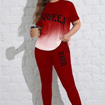 Conjunto deportivo para mujer con mangas cortas y cuello redondo, talla queen. Talla extra.