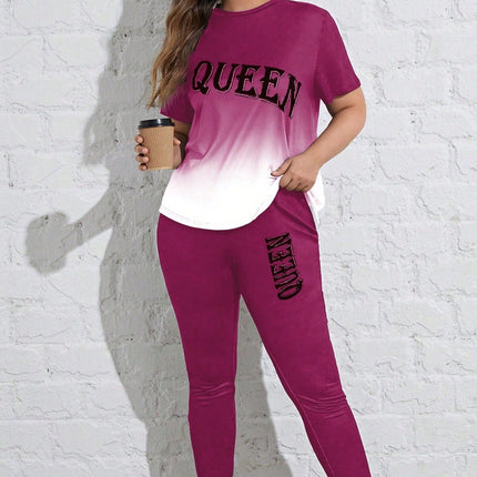 Conjunto deportivo para mujer con mangas cortas y cuello redondo, talla queen. Talla extra.