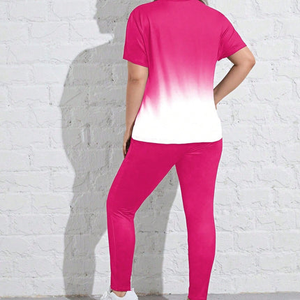 Conjunto deportivo para mujer con mangas cortas y cuello redondo, talla queen. Talla extra.