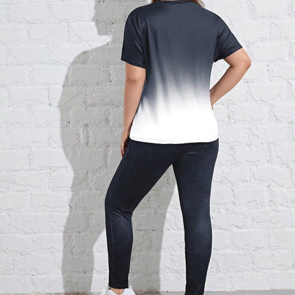 Conjunto deportivo para mujer con mangas cortas y cuello redondo, talla queen. Talla extra.