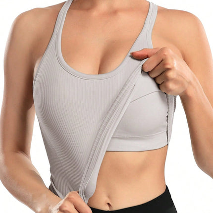 Camiseta deportiva de mujer con escote en U y sujetador - Emily