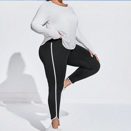 Conjunto deportivo para mujer: camiseta de cuello redondo y leggings, marca Gales. Talla grande. 