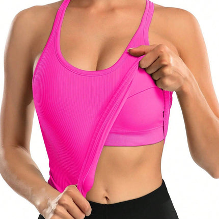 Camiseta deportiva de mujer con escote en U y sujetador - Emily