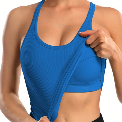 Camiseta deportiva de mujer con escote en U y sujetador - Emily