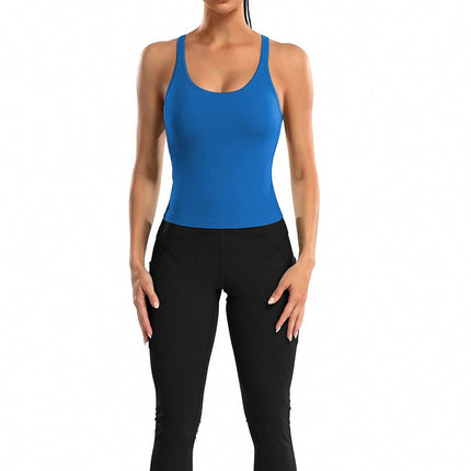 Camiseta deportiva de mujer con escote en U y sujetador - Emily