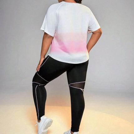 Conjunto deportivo para mujer: camiseta de cuello redondo y leggings de Ziggy. Talla grande. 