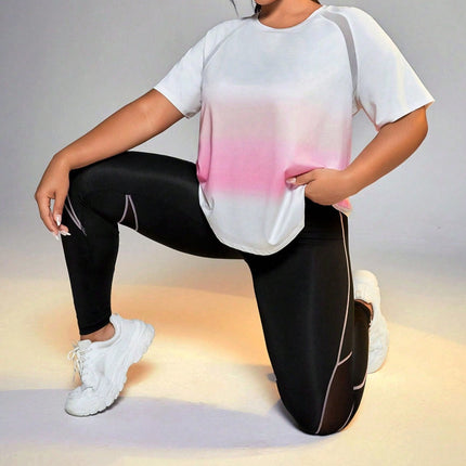 Conjunto deportivo para mujer: camiseta de cuello redondo y leggings de Ziggy. Talla grande. 