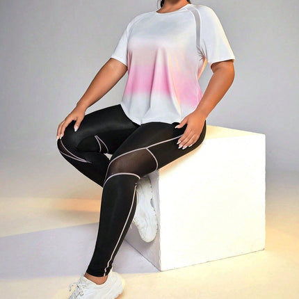 Conjunto deportivo para mujer: camiseta de cuello redondo y leggings de Ziggy. Talla grande. 