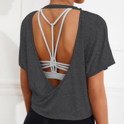 Camiseta deportiva para mujer, sin espalda, manga corta, Solis