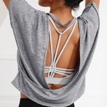 Camiseta deportiva para mujer, sin espalda, manga corta, Solis