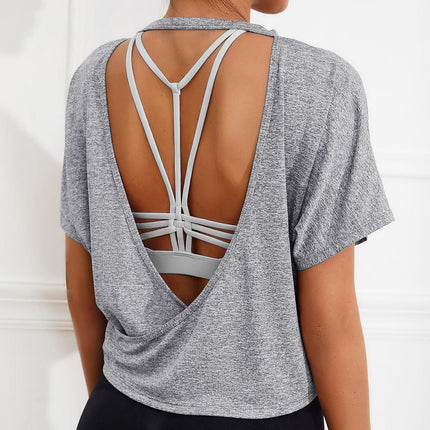 Camiseta deportiva para mujer, sin espalda, manga corta, Solis