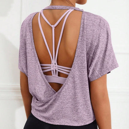 Camiseta deportiva para mujer, sin espalda, manga corta, Solis