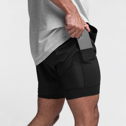 Pantalones cortos deportivos 2 en 1 para hombre con bolsillo antirrobo para el gimnasio