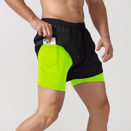 Pantalones cortos de compresión 2 en 1 para hombre para correr