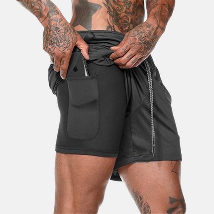 Pantalones cortos de fitness para hombre con bolsillo interior para el gimnasio