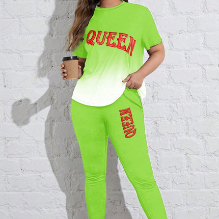 Conjunto deportivo para mujer con mangas cortas y cuello redondo, talla queen. Talla extra.