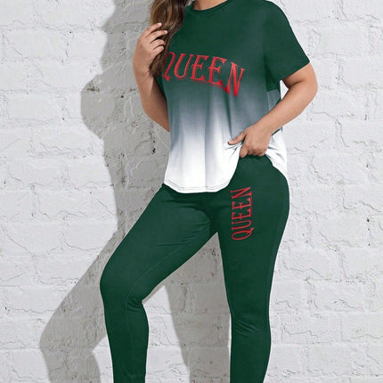 Conjunto deportivo para mujer con mangas cortas y cuello redondo, talla queen. Talla extra.