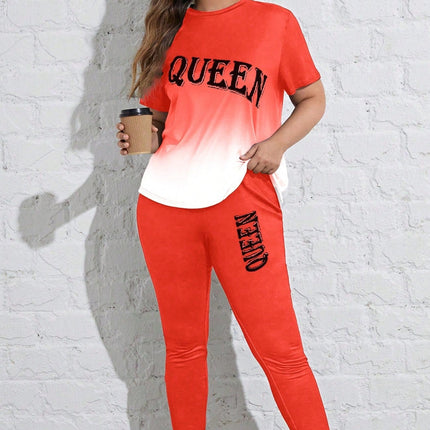Conjunto deportivo para mujer con mangas cortas y cuello redondo, talla queen. Talla extra.