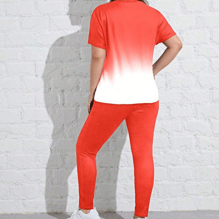 Conjunto deportivo para mujer con mangas cortas y cuello redondo, talla queen. Talla extra.