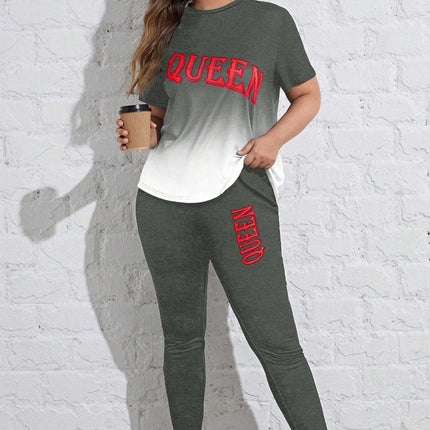 Conjunto deportivo para mujer con mangas cortas y cuello redondo, talla queen. Talla extra.