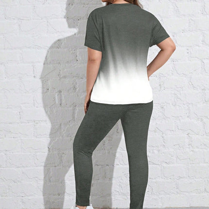 Conjunto deportivo para mujer con mangas cortas y cuello redondo, talla queen. Talla extra.