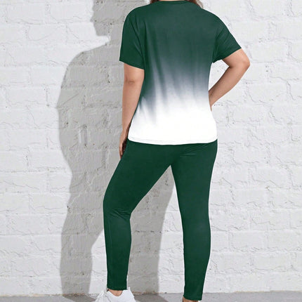 Conjunto deportivo para mujer con mangas cortas y cuello redondo, talla queen. Talla extra.