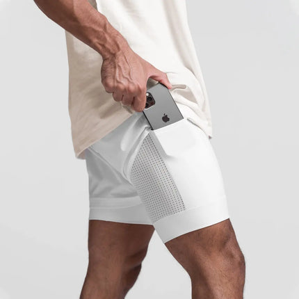 Pantalones cortos deportivos 2 en 1 para hombre con bolsillo antirrobo para el gimnasio