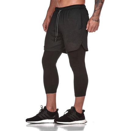 Pantalones cortos de fitness 2 en 1 para hombre con leggings para entrenar