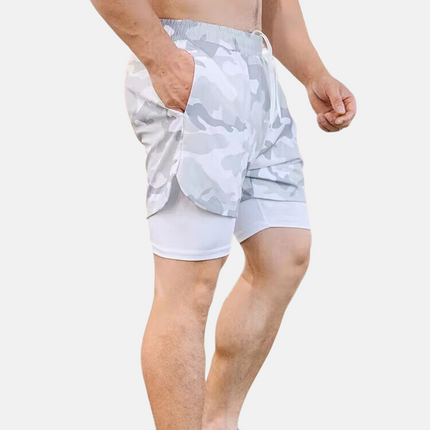 Pantalones cortos de fitness 2 en 1 para hombre para el gimnasio con bolsillo interior