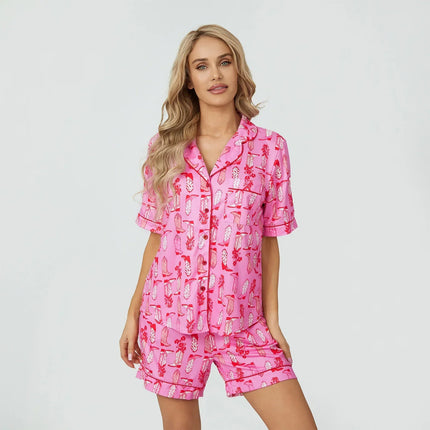Pijama corto estilo americano campestre para mujer