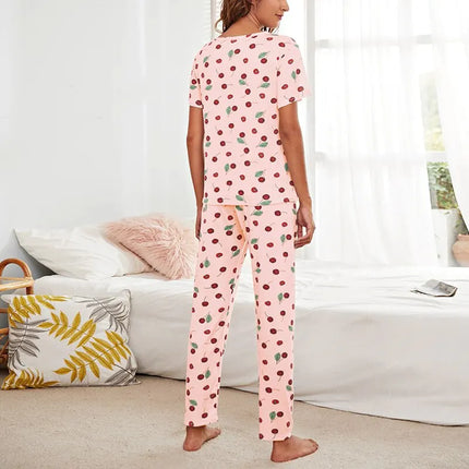 Pijama largo de cereza rosa para mujer