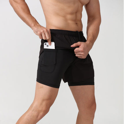 Pantalones cortos de compresión 2 en 1 para hombre para correr